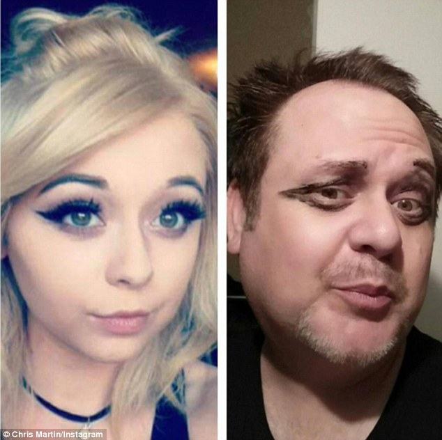 Otec trolluje svoje deti. Paroduje ich fotografie, ktoré postujú na sociálnych sieťach. Tieto fotky musíš vidieť 6 35BCF9BE00000578 3663232 Make me up In one photo Mr Martin pouts for the camera and craws a 22 1467086903281