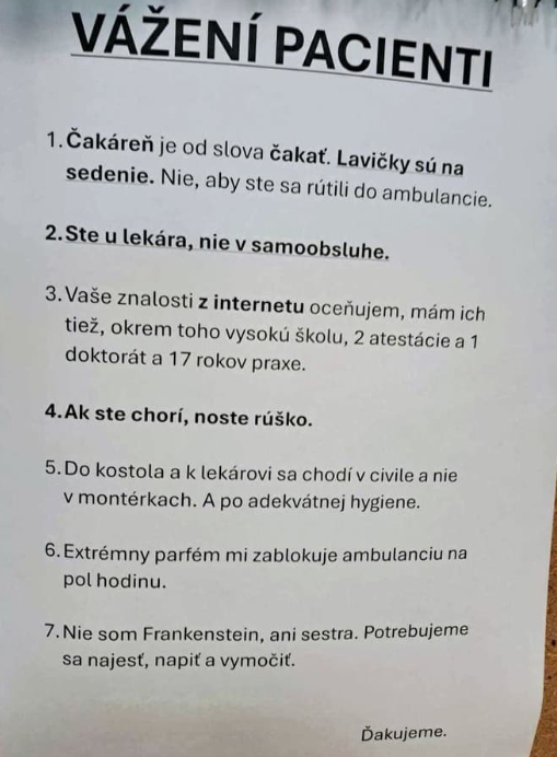 Pobúrení Slováci neveria tomu, čo videli v jednej ambulancii. Lekár pacientom zanechal tento odkaz! 2 Snimka obrazovky 2024 12 14 191754