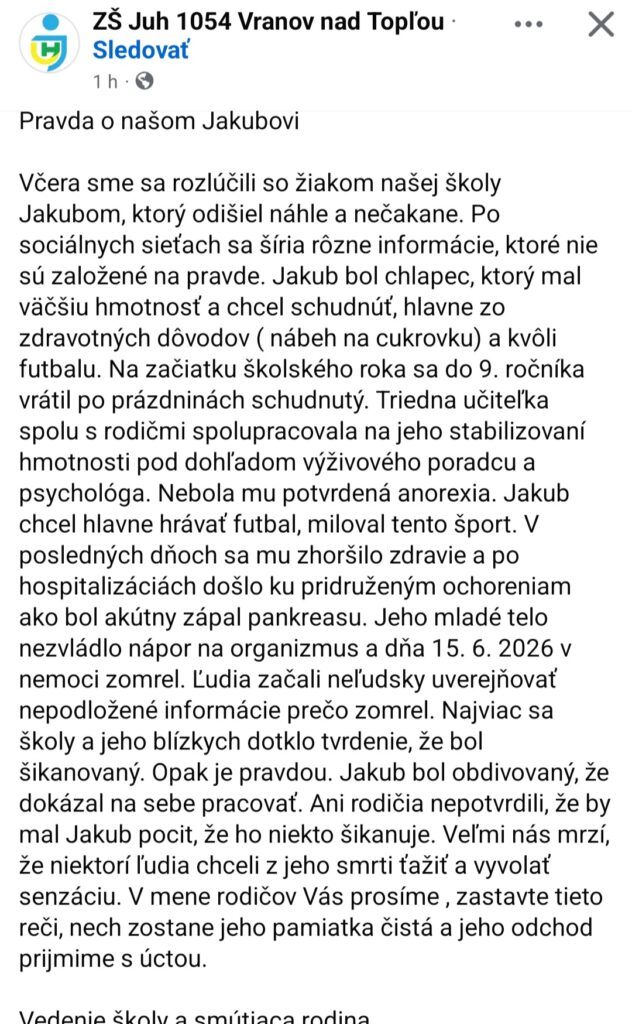 Smrť Jakubka zarmútila ľudí. Mal len 16 rokov. Škola a rodina prezradili dôvod úmrtia. Prosba pre verejnosť! 3 1000040716